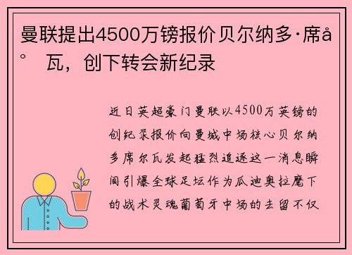 曼联提出4500万镑报价贝尔纳多·席尔瓦，创下转会新纪录